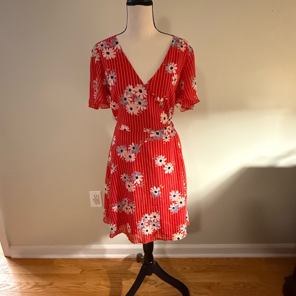 Madewell Red and White Flutter Sleeve Sundress
